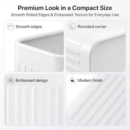 TrashAid Small Bathroom Trash Can, 2.1 Gallons, Slim Wastebasket, White | Quick Toss Open Top, Stainless Steel Garbage Can, Hand-Safe Rolled Edges, Metal Trash Bin for Office/Bedroom/Under Sink/RV