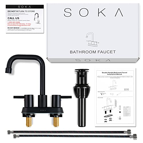 SOKA Centerset Bathroom Faucet 2 Handles 4 Inch Commercial Hand Sink Touch Faucets 3 Hole Bathroom Sink Faucet - color: Matte Black, size: 4" Gooseneck