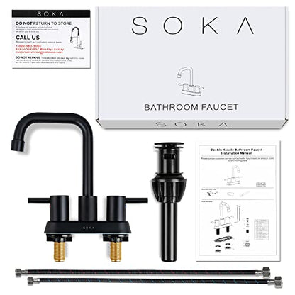 SOKA Centerset Bathroom Faucet 2 Handles 4 Inch Commercial Hand Sink Touch Faucets 3 Hole Bathroom Sink Faucet - color: Matte Black, size: 4" Gooseneck