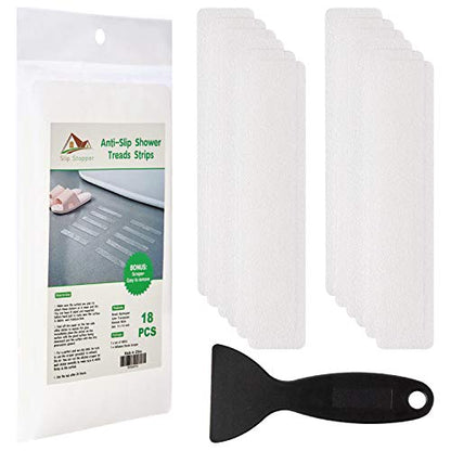 Non Slip Bathtub Strips 18 PCS Larger Adhesive Anti Slip Shower Stickers for Bath Tub,Bathroom,Stairs with Premium Scraper - color: Clear