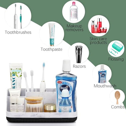 GFWARE Marble Bathroom Countertop Organizer - Detachable 7 Slots Kids Electric Toothbrush and Toothpaste Holde Drainage for Bathroom Accessories Organization Counter Vanity Storage, Black | Detachable 7 Slots Kid Electric Toothbrush and Toothpaste Holder,
