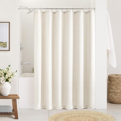 Cream Linen Shower Curtain for Bathroom Water Repellent 72x72 Inch | Natural Neutral, Boho Farmhouse Aesthetic, Shower Curtains, Bath, Sheer, Cloth Fabric, Drapes with Hooks Sets, 72 x 72 Inches - color: Natural, size: 72"W x 72"L (Pack of 1)