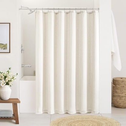 Cream Linen Shower Curtain for Bathroom Water Repellent 72x72 Inch | Natural Neutral, Boho Farmhouse Aesthetic, Shower Curtains, Bath, Sheer, Cloth Fabric, Drapes with Hooks Sets, 72 x 72 Inches - color: Natural, size: 72"W x 72"L (Pack of 1)