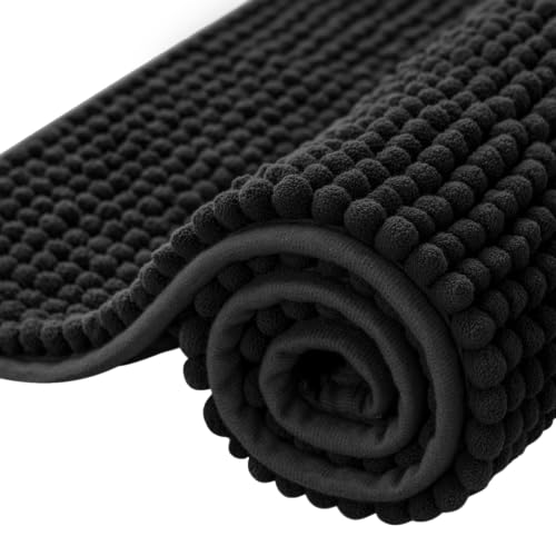 SUBRTEX Bathroom Rugs, 24" x 44" Chenille Bath Rug Soft Short Plush Bath Mat Soft Shower Mat Water Absorbent Shower Mat Quick Dry Machine Washable, Black - color: Black, size: 24" X 44" (Rectangular)