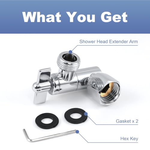 OFFO Shower Head Extension Arm, 2.4 in Shower Extension Arm with Locking Nut, Adjustable Height and Angle Shower Arm Extender, Universal G1/2 Connector for Fixed and Handheld ShowerHead, Chrome - color: Chrome, style: 2.4 in