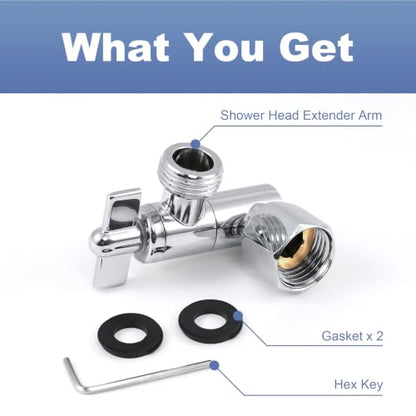 OFFO Shower Head Extension Arm, 2.4 in Shower Extension Arm with Locking Nut, Adjustable Height and Angle Shower Arm Extender, Universal G1/2 Connector for Fixed and Handheld ShowerHead, Chrome - color: Chrome, style: 2.4 in