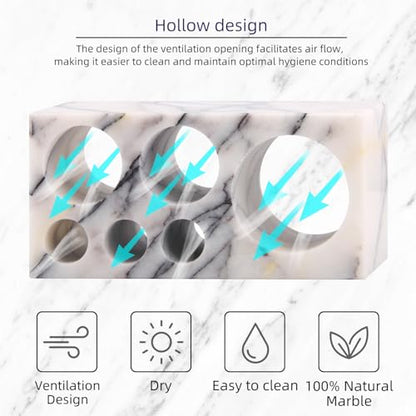 Natural Marble Toothbrush Holder, Lilac, 6 Slots | Large Bathroom Organizer Countertop, Ventilation Design, Stone Toothbrush and Toothpaste Stand, Non-Slip Silicone Pads - color: Lilac, size: 6 Slots