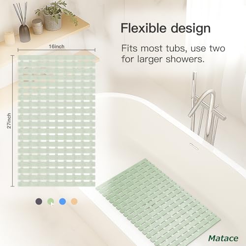 Bathtub Mat Non Slip - for Inside Bath Tub & Shower, Small 27x16 Inch, 180 Strong Suction Cups, Soft Textured Surface, Fast Drain & Quick Dry, Bathroom Safety Mat, Sage Green, Matace - color: Sage Green, size: 27" x 15.8" (Rectangular)