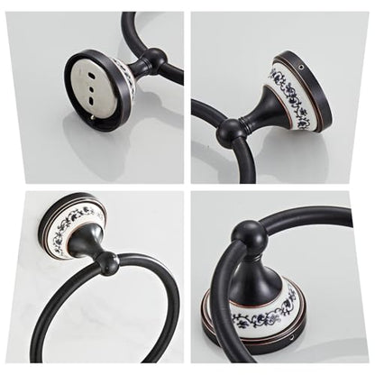 Black Towel Ring Zinc Alloy Bathroom Kitchen Hand Ring Wall Mounted Bathroom Kitchen Towel Rack Heavy Duty Towel Hanger for Bath YIGUANXIN - color: Black, size: Towel Ring