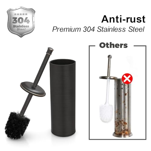 Toilet Brush and Holder, Toilet Cleaner Bowl Set with Two Brush with Extra Long Handle, Durable Bristles Toilet Scrubber and Covered Holder, Drip-Proof Stainless Steel Oil Rubbed Bronze - color: Oil Rubbed Bronze