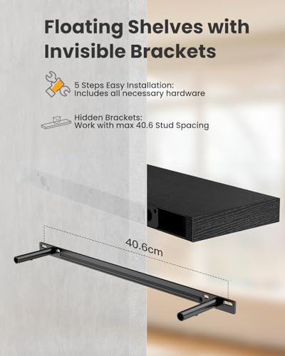 AMADA HOMEFURNISHING Floating Shelves Wall Mounted, 24 x 7 Inch Wall Shelves for Bathroom, Bedroom, Living Room, Black Shelves Set of 2 | Wall Shelves - color: Black, size: 24 inches