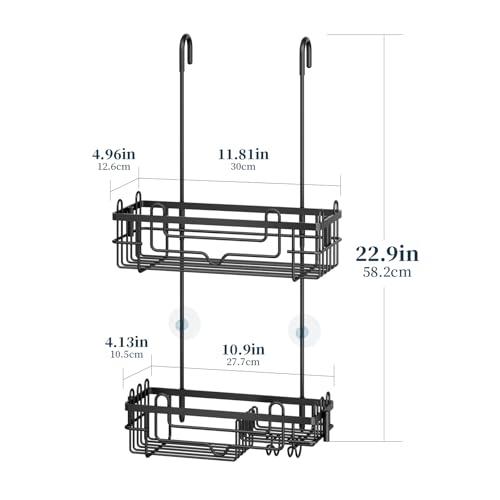 Consumest Over the Door Shower Caddy - 2-Tier Hanging Shower Organizer with Soap Holder, Rustproof Bathroom Storage and Organizer Rack for Shampoo, Towels, and Toiletries, Black