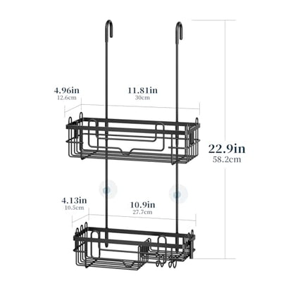 Consumest Over the Door Shower Caddy - 2-Tier Hanging Shower Organizer with Soap Holder, Rustproof Bathroom Storage and Organizer Rack for Shampoo, Towels, and Toiletries, Black