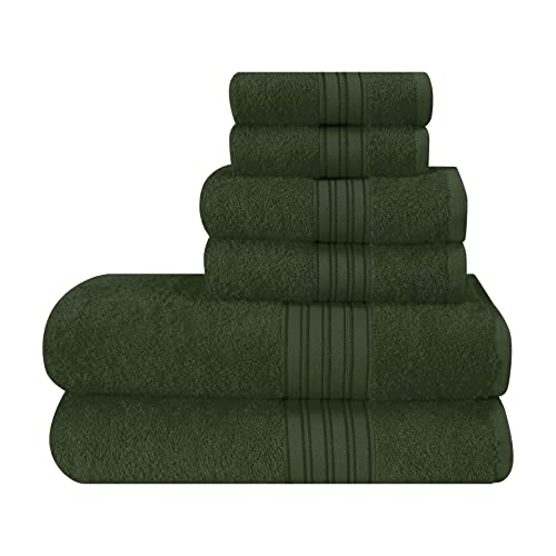 BOUTIQUO 6 Pack Cotton Towel Set, Contains 2 Bath Towels 28x55 inch, 2 Hand Towels 16x24 inch & 2 Wash Coths 12x12 inch, Ideal Everyday use, Ultra Soft Compact & Lightweight - Olive Green - color: Olive Green, size: 6 Pack Set