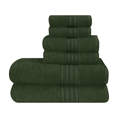 BOUTIQUO 6 Pack Cotton Towel Set, Contains 2 Bath Towels 28x55 inch, 2 Hand Towels 16x24 inch & 2 Wash Coths 12x12 inch, Ideal Everyday use, Ultra Soft Compact & Lightweight - Olive Green - color: Olive Green, size: 6 Pack Set