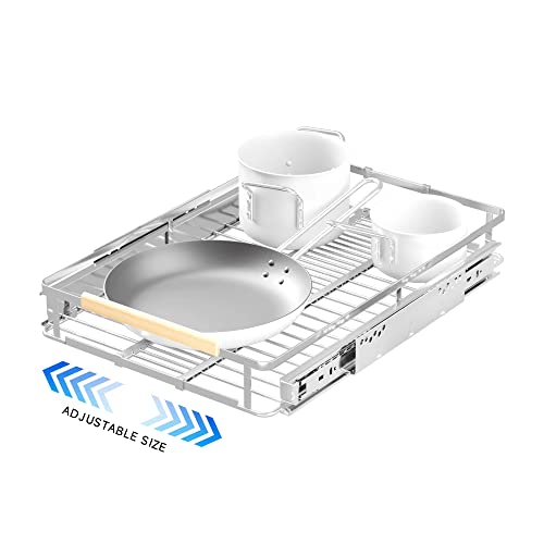 Pull Out Cabinet Organizer, 12.2~17.9" W x 22.5" D | Expandable Soft Close Pull Out Drawers with Heavy Duty Slides, Adjustable Width Stainless Steel Roll-out Cabinet Drawer - color: 1Pack, size: Small- 12.2~17.9"W x 22.5"D