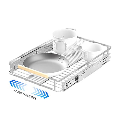Pull Out Cabinet Organizer, 12.2~17.9" W x 22.5" D | Expandable Soft Close Pull Out Drawers with Heavy Duty Slides, Adjustable Width Stainless Steel Roll-out Cabinet Drawer - color: 1Pack, size: Small- 12.2~17.9"W x 22.5"D