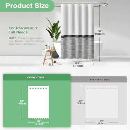 Stall Fabric Shower Curtain - 54x78 Modern Farmhouse Black and White Boho Striped Cloth Shower Curtain with Tassels, Hotel Luxury Bathroom Shower Curtain Set with 10 Hooks - color: Black, size: 54"W x 78"L (Pack of 1)