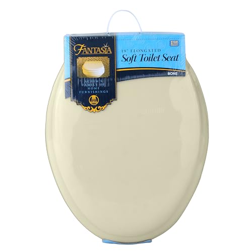 PowerSellerUSA Vinyl Soft Elongated Toilet Seat, Adjustable Hinges Toilet Seats with Non Slip Grip Tight Bumpers, Oval Shape Heavy Duty Plastic Bathroom Toilet Seat Close Lid Set, Bone - color: Bone - Vinyl, size: 19" Elongated
