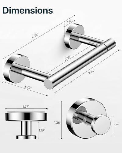 RARXTR 3PCS Bathroom Hardware Set, Polished Chrome Wall Mounted Toilet Paper Holder, 2 Suction Cup Towel Hooks, Bathroom Accessories SUS 304 Stainless Steel, Rust-Proof, Modern - color: Polished Chrome
