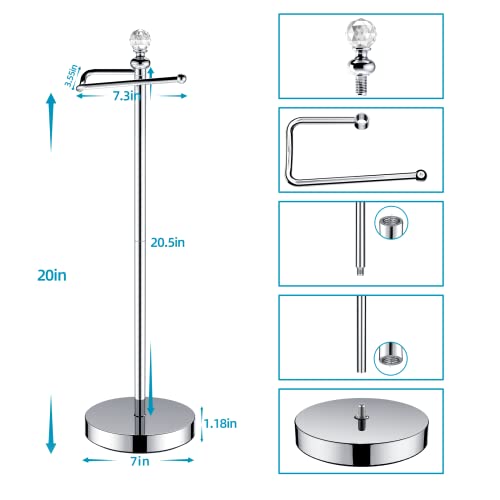 ROLABAM Toilet Paper Holder Stand (with Reserve Function) Free Standing Toilet Paper Holder for Bathroom Total Height 24.4" with Crystal Finial, Chrome Finish - color: Polished Chrome
