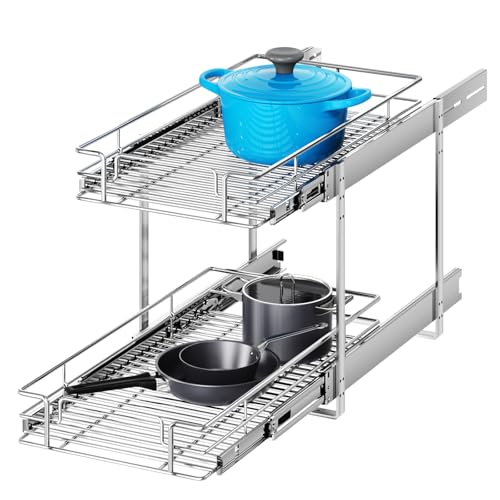 2 Tier Individual Pull Out Cabinet Organizer 13½" W x 18" D, Heavy Duty Cabinet Pull Out Shelves, Slide Out Drawers Organization for Kitchen Cabinets Bathroom - color: 2 Tier, size: 13½"W x 18"D