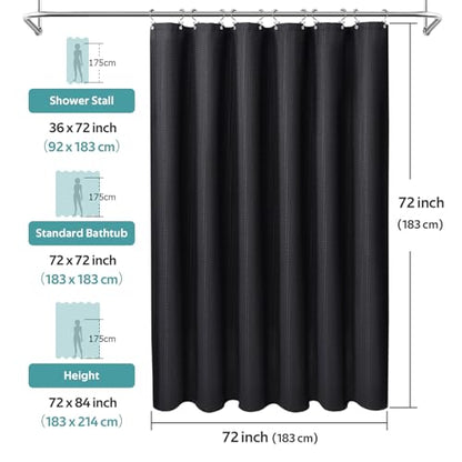 3 in 1 Shower Curtain Set, Waffle Shower Curtain and Liner Set with 12 Double Sided Shower Curtain Hooks, 258GSM Luxury Weighted Cloth Shower Curtains for Bathroom, 72 W x 72 H, Black - color: Black, size: 72"W x 72"L (Pack of 1)