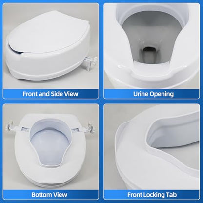 Raised Toilet Seat with Lid for Elderly, 6" High Toilet Seat for Elongated or Standard Commode, Raised Toilet Seat for Seniors, Handicap Toilet Seat Riser with Cover - size: 6"