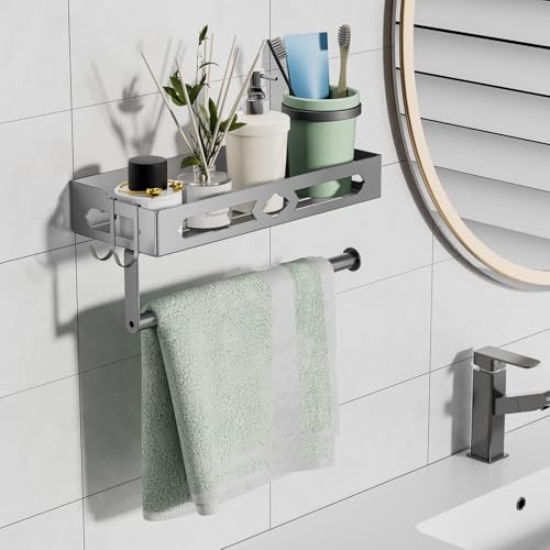 Stylish Kitchen Paper Towel Holder with Shelf - Adhesive Hand Towel Holder | Wall Mount Toilet Paper Holder Rack for Bathroom, Rust-Resistant Matte Grey Finish for RV , Easy One-Handed Operation Design - color: Gray