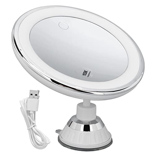 10X Magnifying Makeup Mirror with Lights, Rechargeable Powerful Locking Suction Cup Bathroom Shower 360 Degree Rotation Portable Cosmetic Intelligent Switch for Home Travel Lighted Vanity Tabletop