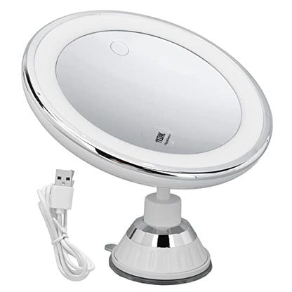 10X Magnifying Makeup Mirror with Lights, Rechargeable Powerful Locking Suction Cup Bathroom Shower 360 Degree Rotation Portable Cosmetic Intelligent Switch for Home Travel Lighted Vanity Tabletop