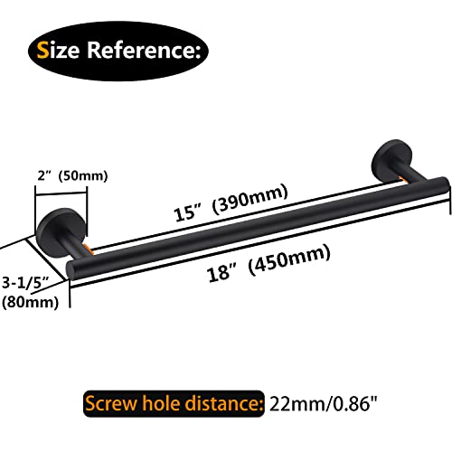 Matte Black SUS304 Stainless Steel Bath Towel Bar Single Bars Towel Rack Rod Classic Wall Mounted Bathroom Towel Holder Toilet Kitchen Towel Shelf Single Layer, 18 inches. - color: Matte Black, size: 18inch
