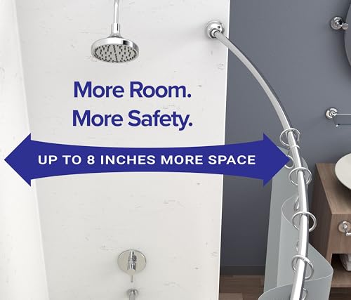 Gatco 827C Modern Minimalist Curved Shower Curtain Rod, Adjustable 42"–72" Wall Mounted Stainless Steel Shower Rod, Chrome Finish Bathroom Shower Rod, Curved Design Expands Shower Space Up to 8 Inches - color: Chrome