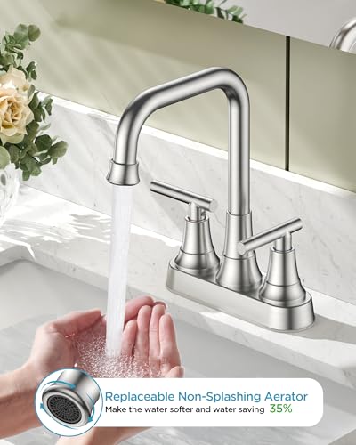 FORIOUS 2 Hole Brushed Nickel Centerset Bathroom Faucet 4 Inch for Rv Sink | 4 Inch Centerset Bathroom Faucet Brushed Nickel, 2 Handle Brushed Nickel Faucet for Bathroom Sink with Pop Up Drain Assembly - color: Brushed Silver