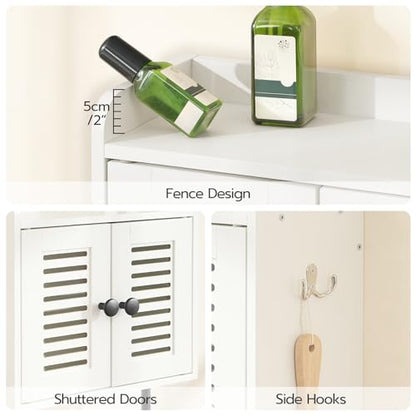 HOOBRO Medicine Cabinet, Double Doors Bathroom Wall Cabinet with Towel Bar, Adjustable Shelf, 2 Hooks, Over The Toilet Storage Cabinet, for Bedroom, Kitchen, White BW46CW01 - color: White + Black