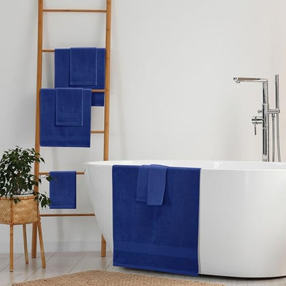 8 Piece Towel Set 100% Ring Spun Cotton, 2 Bath Towels 27x54, 2 Hand Towels 16x28 and 4 Washcloths 13x13 - Ultra Soft Highly Absorbent Machine Washable Hotel Spa Quality - Navy Blue - color: Navy Blue, size: 8 Piece Towel Set