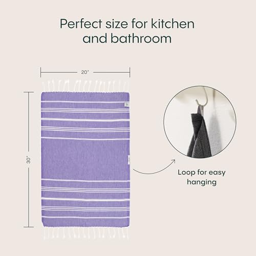 WETCAT Turkish Hand Towels with Hanging Loop, Set of 2 (20" x 30") 100% Turkish Cotton, Pre-Washed, Quick Drying, for Kitchen or Bathroom - Dark Purple - color: Dark Purple