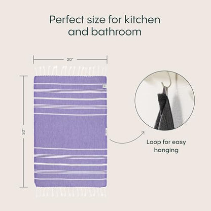 WETCAT Turkish Hand Towels with Hanging Loop, Set of 2 (20" x 30") 100% Turkish Cotton, Pre-Washed, Quick Drying, for Kitchen or Bathroom - Dark Purple - color: Dark Purple