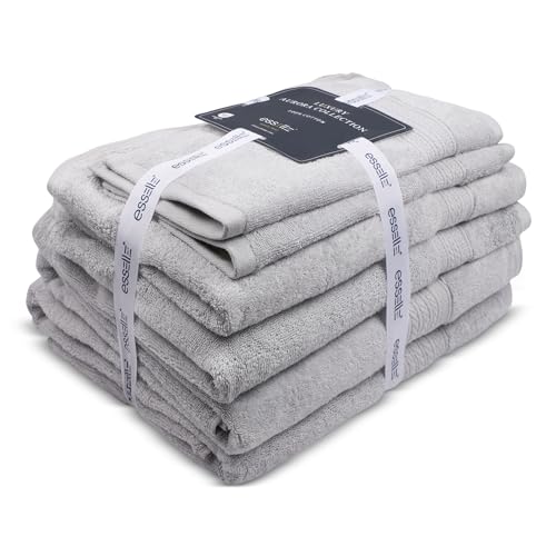 ESSELL 24/7 6 Piece Bath Towel Set, 100% Cotton Towel Set, Durable, Quick Drying & Lightweight Bathroom Towels, 2 Bath Towels, 2 Hand Towels, 2 Washcloths - Grey - color: Grey