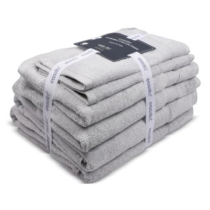 ESSELL 24/7 6 Piece Bath Towel Set, 100% Cotton Towel Set, Durable, Quick Drying & Lightweight Bathroom Towels, 2 Bath Towels, 2 Hand Towels, 2 Washcloths - Grey - color: Grey