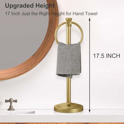Hoimpro Hand Towel Holder Free Standing Towel Bar Brushed Gold | Hanging Floor Hand Towel Rack Ring, for Bathroom Kitchen Vanity Countertops, Hardware Accessories SUS 304 Heavy-Duty Base - color: Gold
