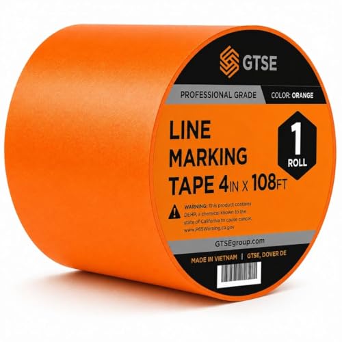 GTSE 4 inch x 108 ft Orange PVC Vinyl Floor Tape, Safety Marking Tape, 6 mil Thick, Suitable for Dance Floors, Gyms, Warehouses, Sports Facilities - color: Orange, size: 4" x 108 ft