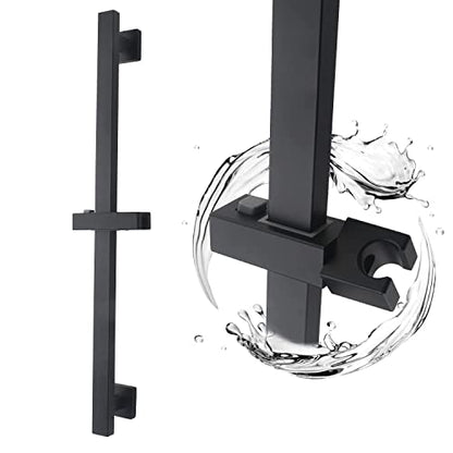 Bathroom Shower Slide Bar, Adjustable Handheld Shower Holder Wall Mount Shower Bar Stainless Steel, Matte Black Square Slide Bar - color: Matte Black
