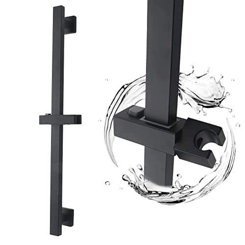 Bathroom Shower Slide Bar, Adjustable Handheld Shower Holder Wall Mount Shower Bar Stainless Steel, Matte Black Square Slide Bar - color: Matte Black