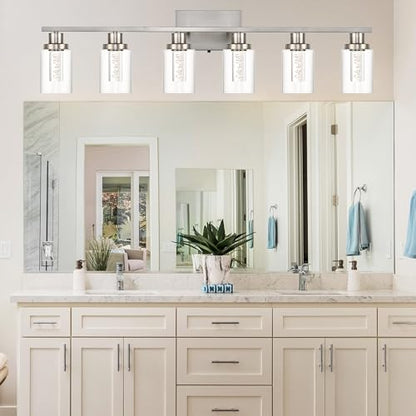 MELUCEE 6-Light LED Bathroom Vanity Light Brushed Nickel 3000K-6000K | Modern Bathroom Light Bar with Crystal Bubble Clear Glass Shade, Dimmable Bathroom Wall Sconce Lamp,Built-in LED Chips - color: Brushed Nickel, size: LED-6 Lights