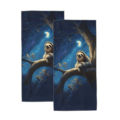 Sloth Hand Towels Set of 2, Cute Sloth Decorative Bathroom Towels,Soft Microfiber Polyester Absorbent Quick Dry Bath Towels for Kitchen Spa Gym Farmhouse Gifts 14.5x28 Inch - color: Cute Sloth