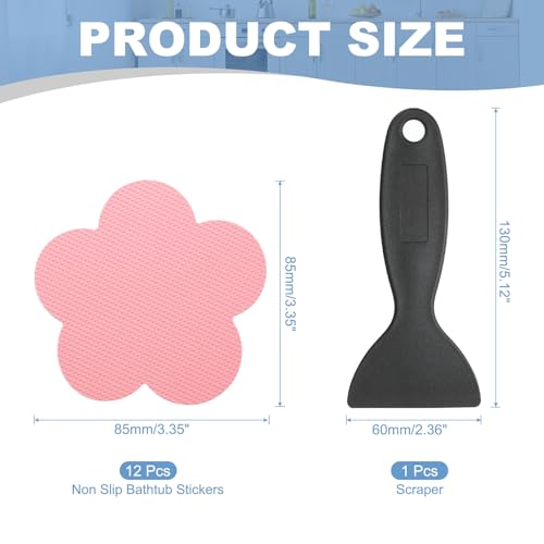 PATIKIL 12 Pcs Non Slip Bathtub Stickers, Anti Slip Shower Stickers with Scraper Bathroom Shower Floor Decals Flower Shape Cute Treads Tubs, Pink - color: Pink
