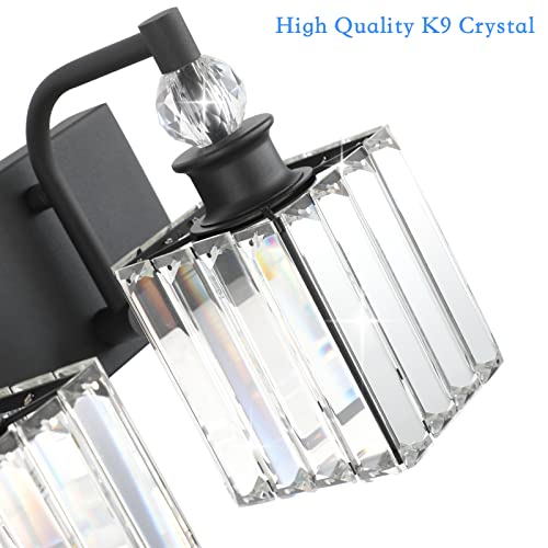 Ralbay Black Crystal Vanity Light 4 Light 31.5''Modern Matte Black Bathroom Wall Light Fixtures Over Mirror Bathroom Vanity Lights - color: Square-Black, size: 32 inch