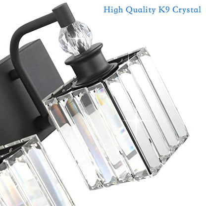 Ralbay Black Crystal Vanity Light 4 Light 31.5''Modern Matte Black Bathroom Wall Light Fixtures Over Mirror Bathroom Vanity Lights - color: Square-Black, size: 32 inch
