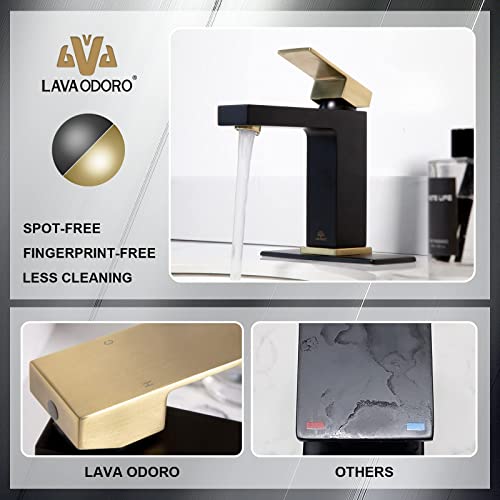 Black and Gold Bathroom Faucet, Brass Single Hole Bathroom Sink Faucet Single Handle with Drain Assembly, Deck Plate Included, BF307-GB - color: Brushed Gold/Matte Black